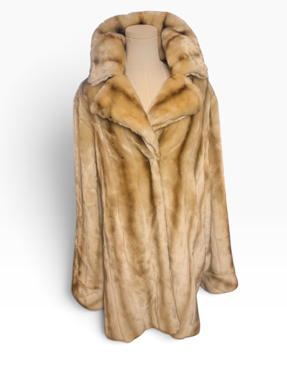 Pamela McCoy Tissavel Faux Fur Swing Coat Beige Brown Size Medium